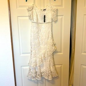 Lulus White Off the Shoulder Tiered Lace Dress